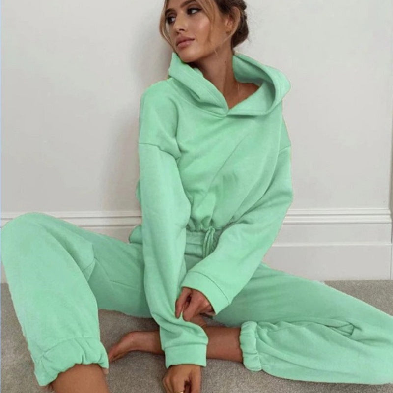 Comfy Long Sleeve Drawstring Cropped Hoodie and Comfy Sweatpants set