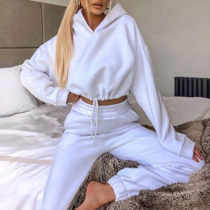 Comfy Long Sleeve Drawstring Cropped Hoodie and Comfy Sweatpants set