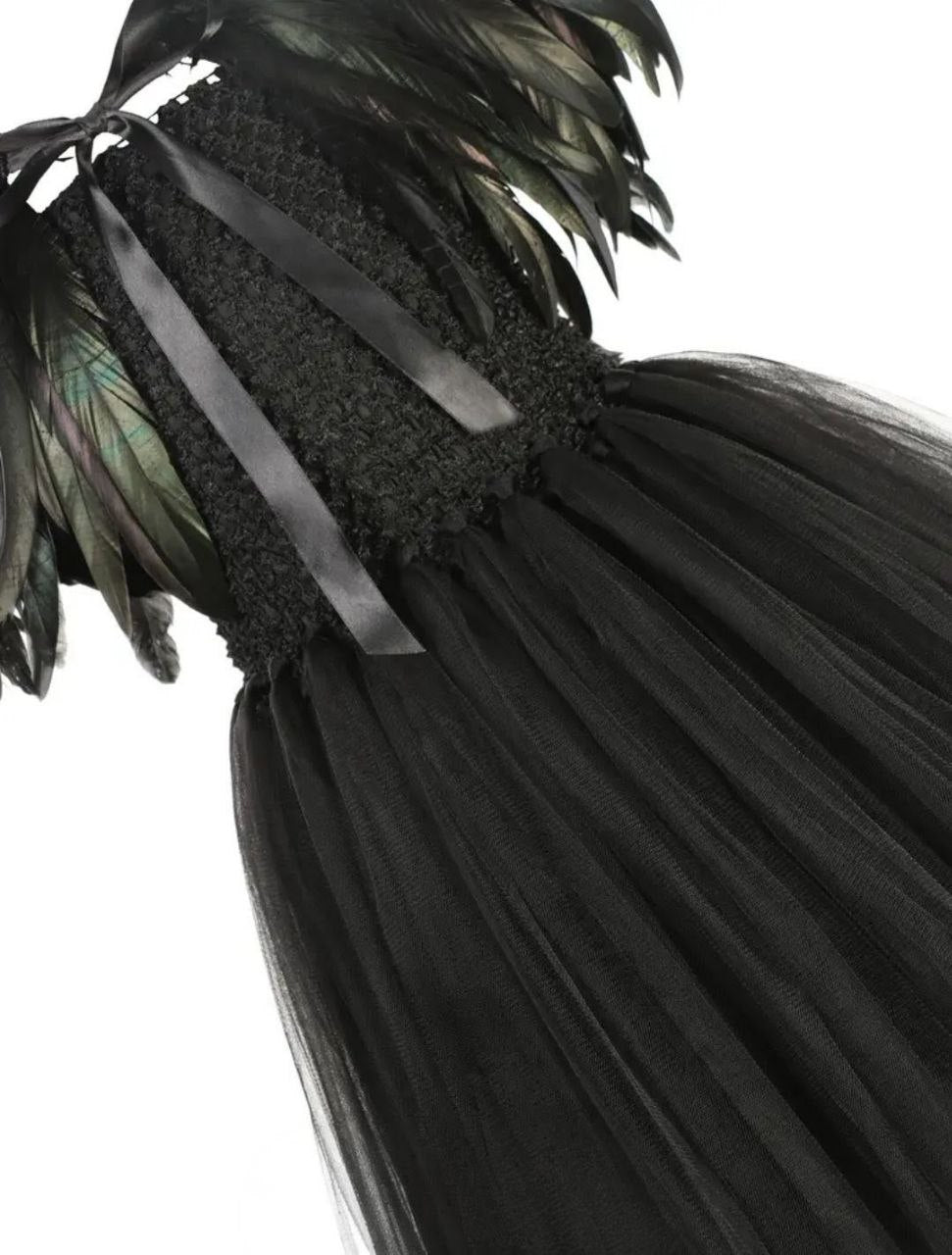 Deluxe Dark Fairy/Raven Costume – Feather Wings & Black Tulle Tutu Dress