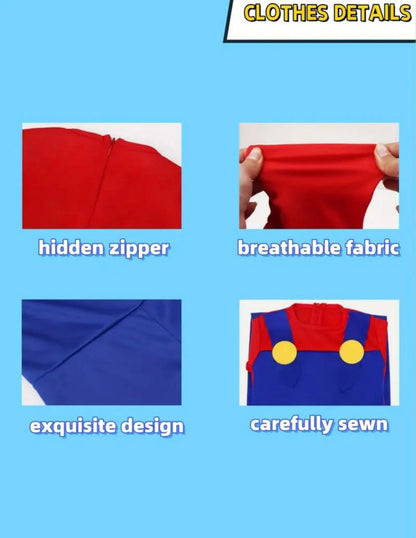 READY FOR ADVENTURE! Complete Mario Bros. Costume for Boys - Breathable Fabric.