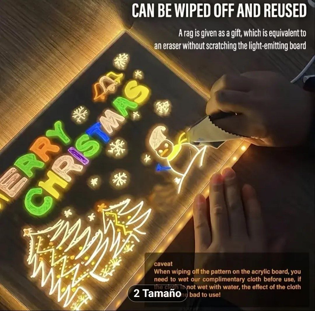 Luz de Noche y Mensajero Creativo: Pizarra Luminosa Borrable - El Detalle de Navidad Ideal